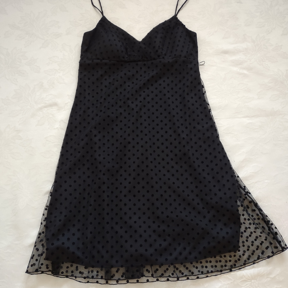 V-neck Velvet embossed swiss dots spaghetti straps black slip dress Cocktail